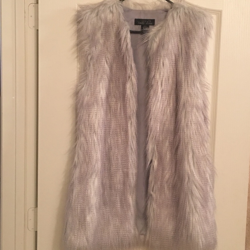 Long gray faux vest
